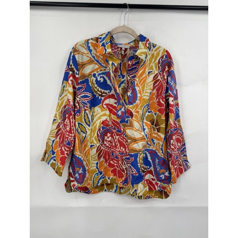 Hinson Wu Aileen‎ Blouse Women XS Multicolor Paisley Retro Floral Art To Wear